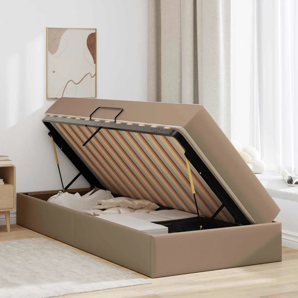 Letto con contenitore e materasso 2 pcs Cappuccino Pelle