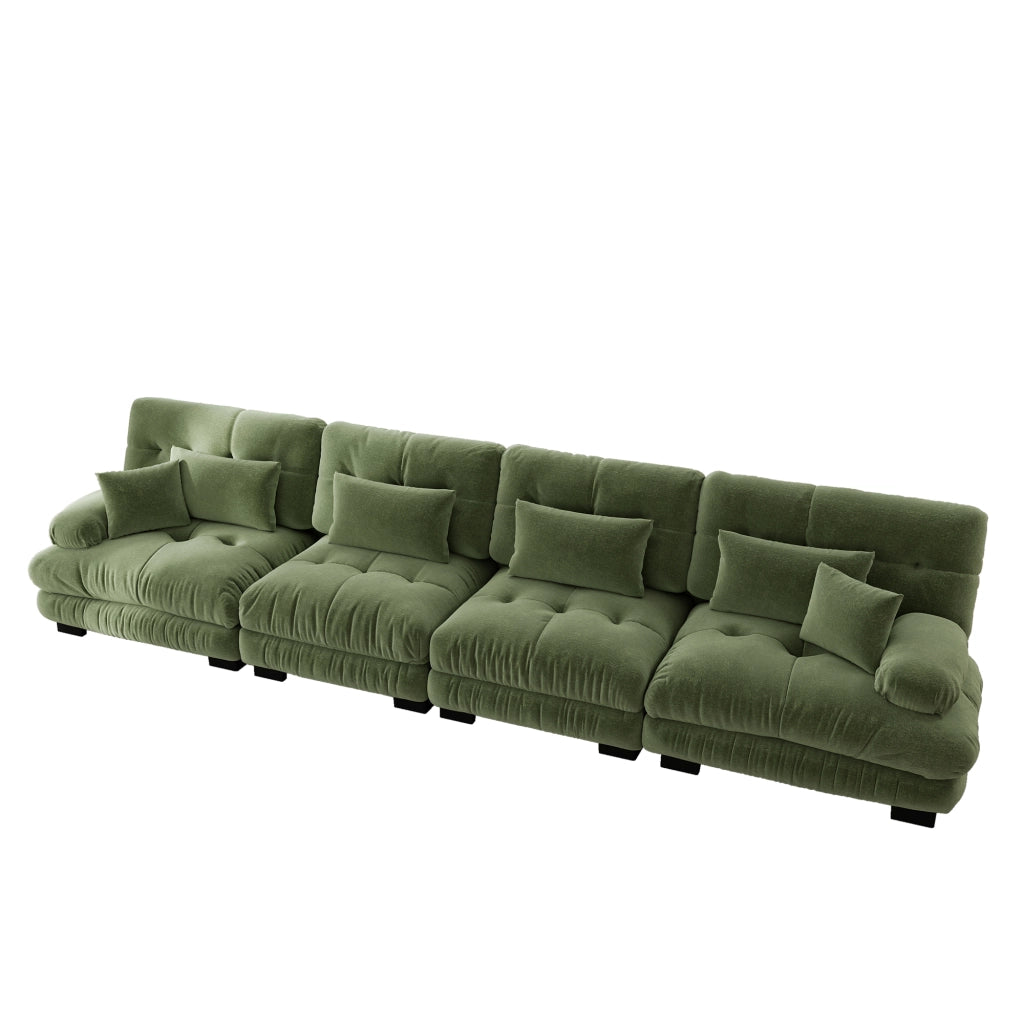 Divano Angolare Modulare 4 Posti ¨C MINIMAL ¨C Chenille Verde, Divano Letto, Estraibile