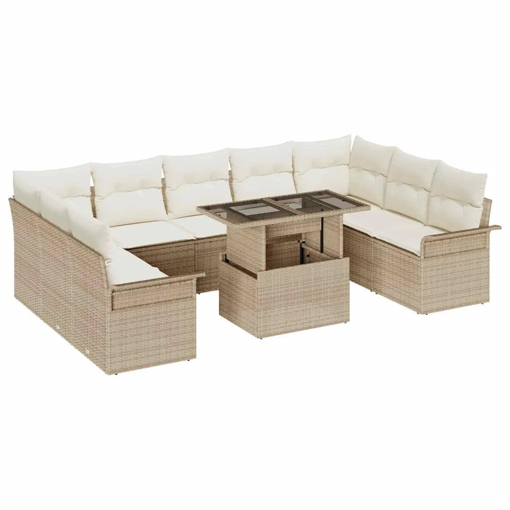 Set Divano da Giardino con cuscino 10 pcs Beige Poly Rattan