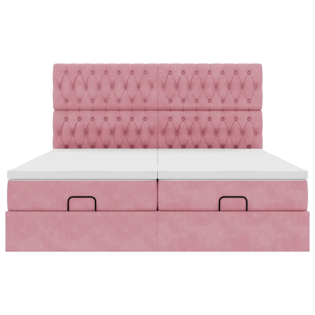 Struttura Letto Pouf con Materassi Rosa 180x200 cm Velluto 3313795