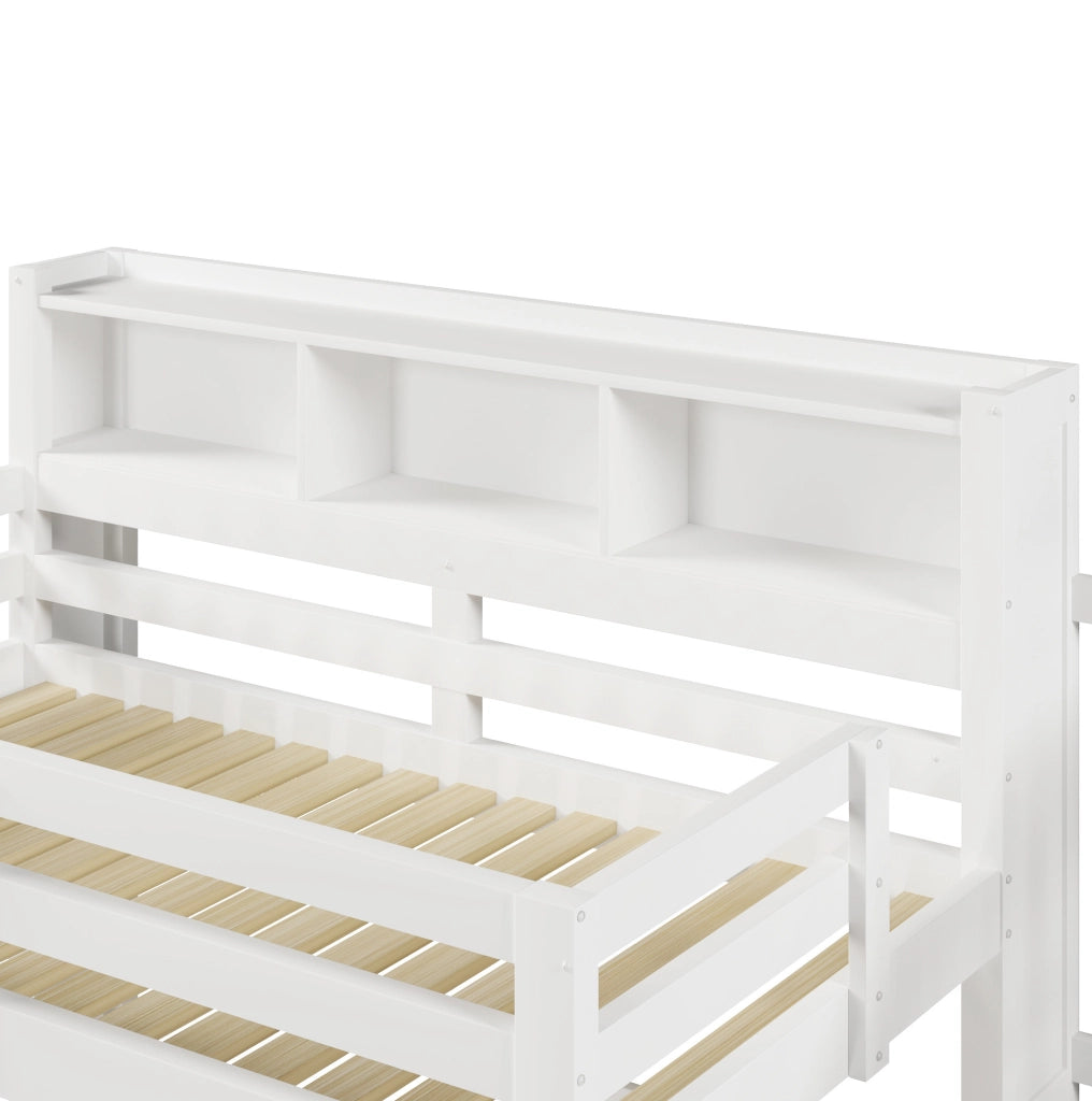 Letto a soppalco 90x200 cm con LED, scala contenitore e ampio spazio inferiore