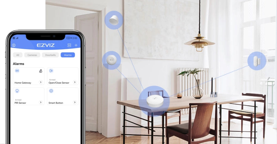 EZVIZ A3-R200 Centralina Controllo Domestico Fino a 64 Sensori. Wi-Fi a 2.4 GHz. 20 Suoni di Allarme. Connessione Zigbee. protocollo Matter