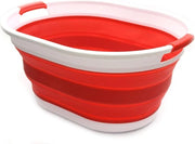 Sapone lavaggio 28L pieghevole - contenitore lavaggio ovale - contenitore pieghevole per la conservazione - organizzatore lavaggio portatile - lavatrice portatile - contenitore lavaggio spazievenditore (rosso)