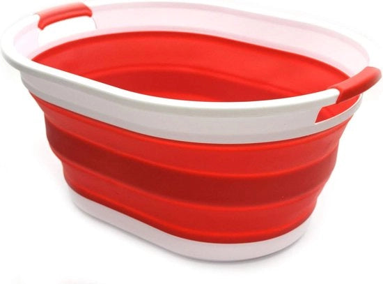 Sapone lavaggio 28L pieghevole - contenitore lavaggio ovale - contenitore pieghevole per la conservazione - organizzatore lavaggio portatile - lavatrice portatile - contenitore lavaggio spazievenditore (rosso)
