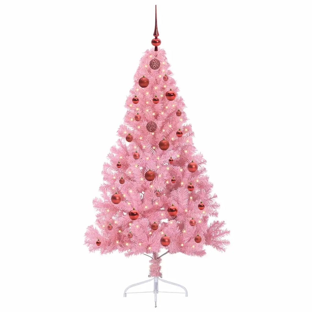 Albero di Natale Artificiale-Albero Natalizio con luci integrate Rosa 150 cm PVC 790466