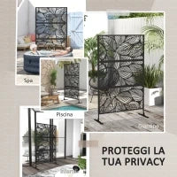 Paravento da Esterno Decorativo in Acciaio Traforato con Design a Foglie, 122x198cm, Nero