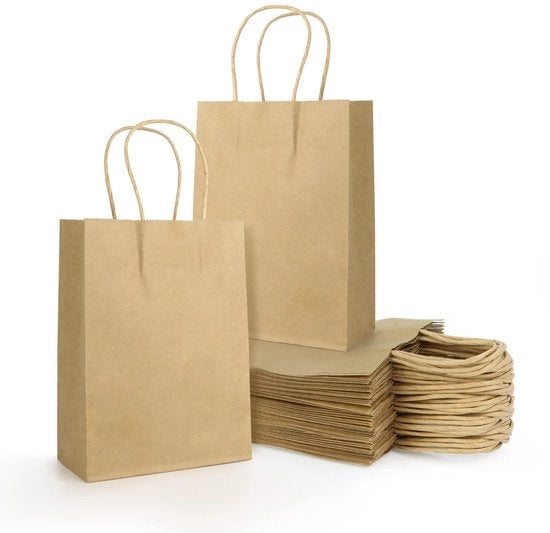 Sacchetti di Carta 40 Pezzi - Sacchetto di Carta Portatile - Sacchetti di Regalo - Sacchetti di Festa - Sacchetti di Shopping - Materiale di Alta Qualità Carta Kraft - Dimensioni 21 x 15 x 8 cm