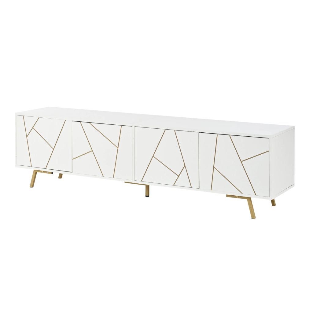 Mobile TV Soggiorno ¨C MINIMAL ¨C Bianco/Oro, 4 Ante, 5 Gambe in Metallo, 190x40x51,5 cm
