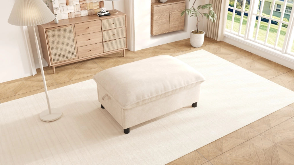 Pouf contenitore in chenille 98x65x48 cm; beige; con gambe da 8 cm