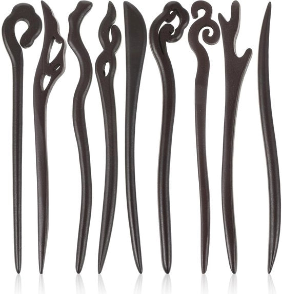 Set di spille per capelli 9 pezzi - Spille in legno - Spille per capelli vintage - Spille per capelli cinesi - Robuste e indeformabili - Capelli eleganti