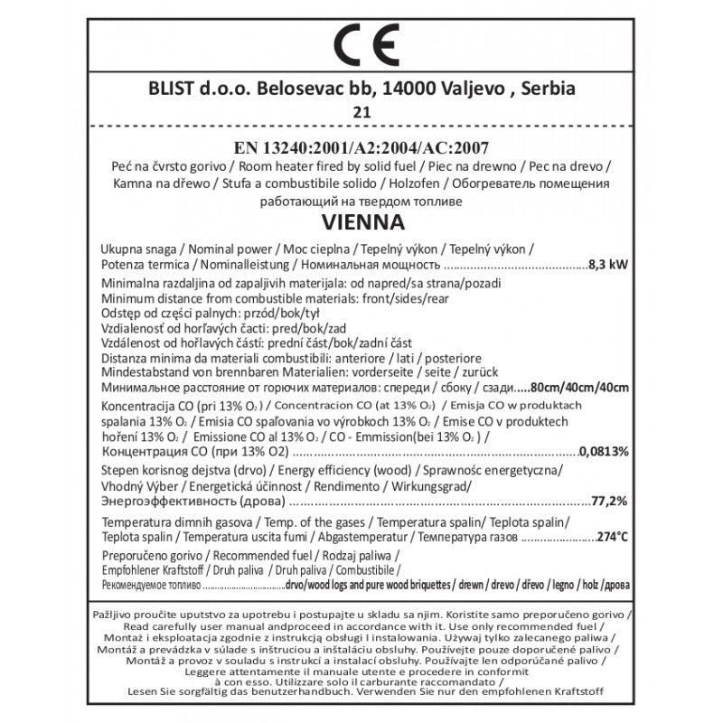 Stufa a Legna Blist Diplomat/Vienna Rosso