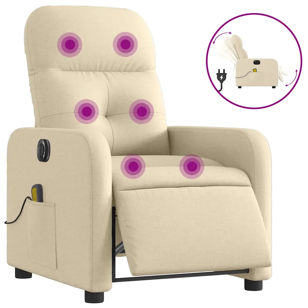 Divano Sedia-Poltrona Reclinabile Massaggiante Elettrica Crema in Tessuto 685520