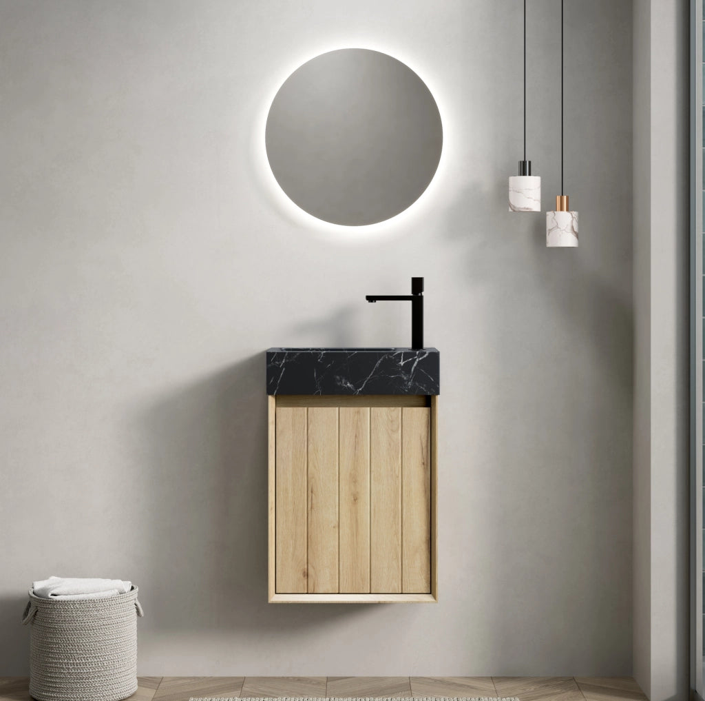Mobile bagno compatto con lavabo integrato in marmo nero