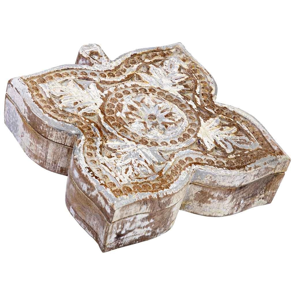 Scatola in legno con finitura artigianale bianco anticato 18,5x20x5h cm