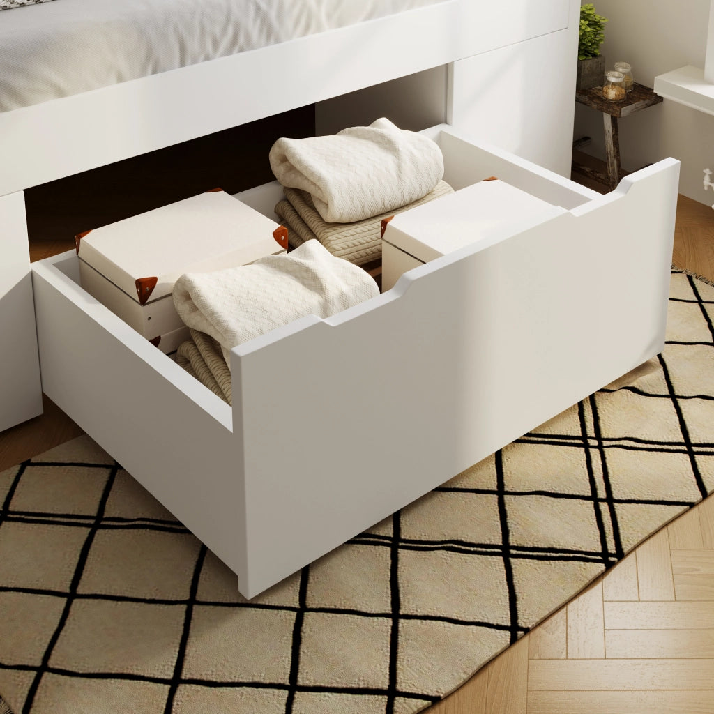 Letto Matrimoniale 140x200 cm; Contenitore; 2 Comodini Mobili; LED; USB Type-C in Legno Bianco
