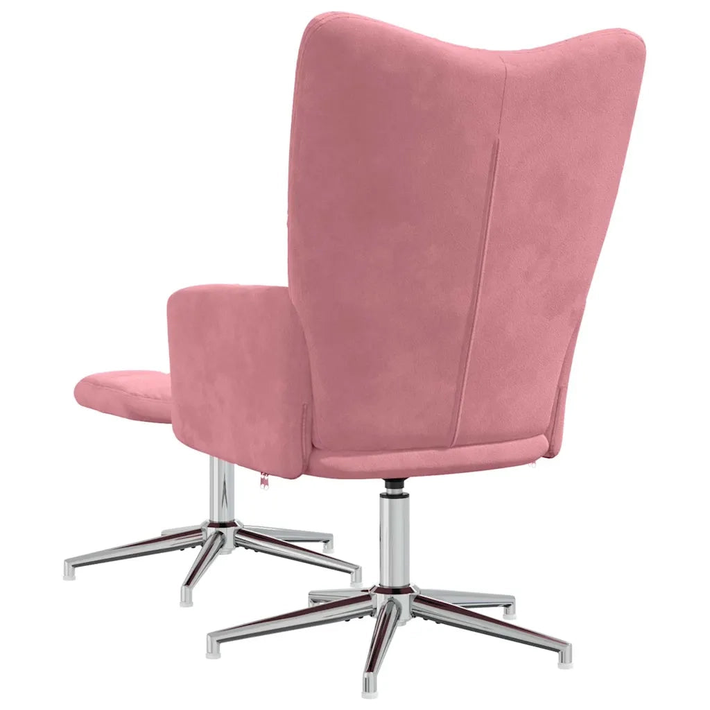 Divano Sedia-Poltrona Relax con Poggiapiedi Rosa in Velluto 156373
