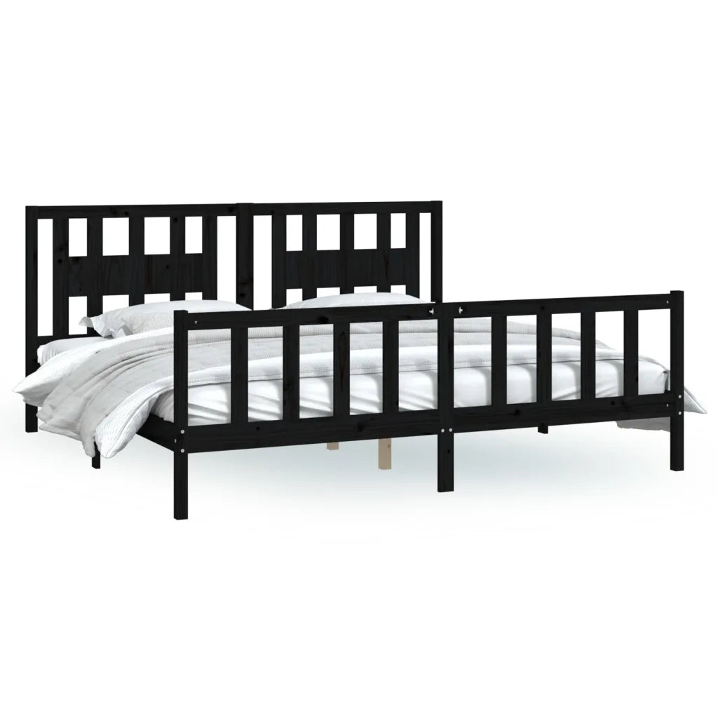 Giroletto con Testiera-Struttura Letto con testiera Nero Legno Massello di Pino 200x200 cm