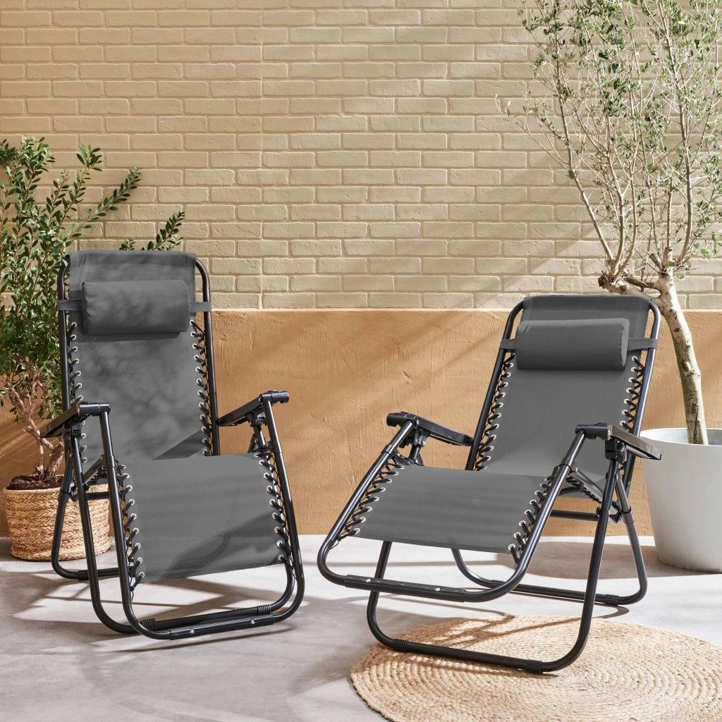Set di 2 sdraio gravità zero pieghevoli con poggiatesta, grigio