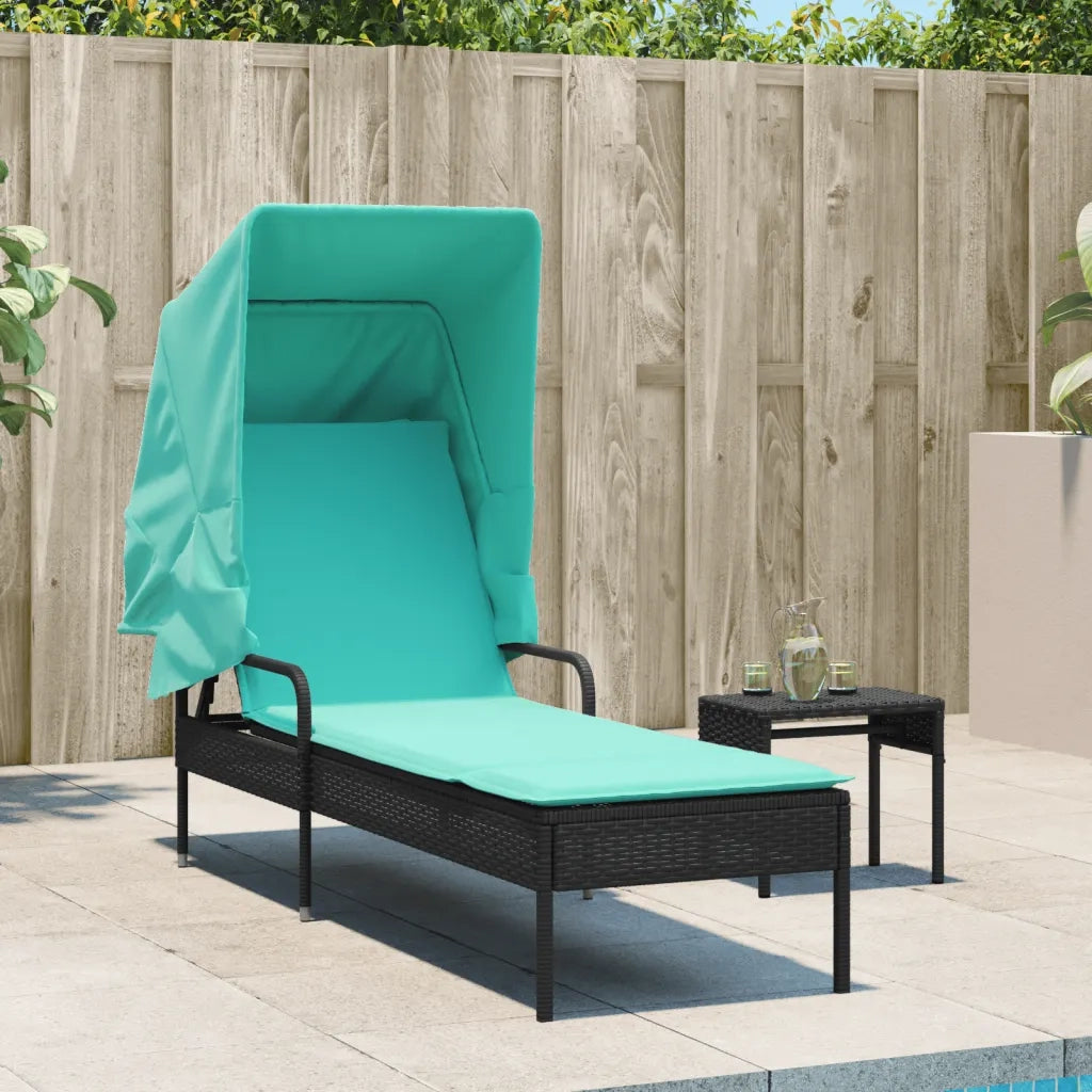 Lettino prendisole con tettuccio e Tavolino in Polyrattan Nero 368205