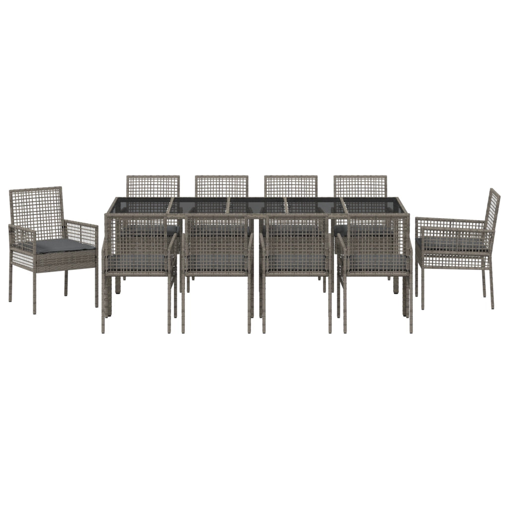 Set da pranzo da giardino 11 pezzi con cuscini Grigio Polyrattan