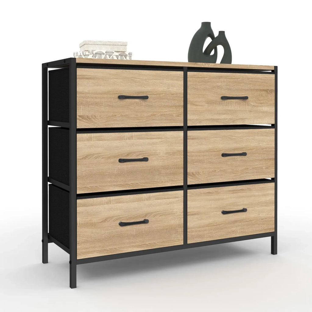 IDMarket - Cassettiera in tessuto a 6 cassetti UTAH 80 cm mobile contenitore di design industriale