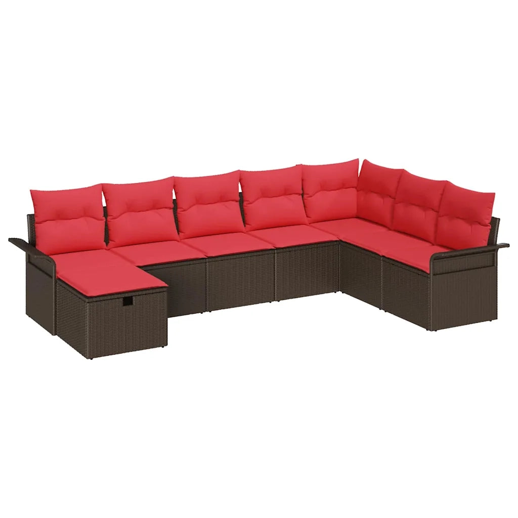 Set Divano da Giardino 8 pcs Marrone e Rosso polyrattan
