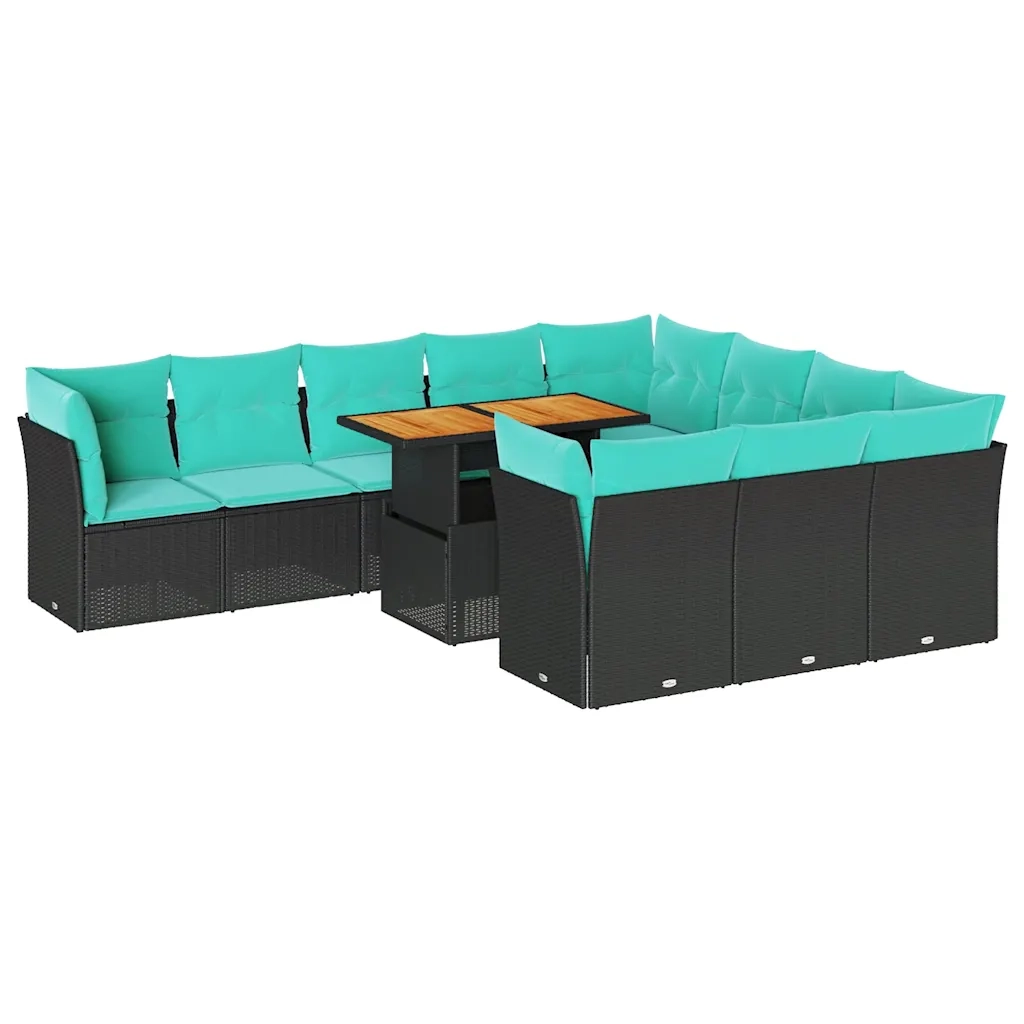 Set Divani da Giardino 11 pz con Cuscini in Polyrattan Nero
