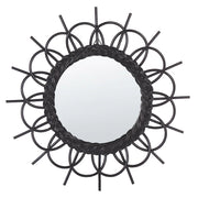 Specchio da parete con cornice in rattan Nero ø 60 cm a raggiera da appendere alla decorazione del soggiorno