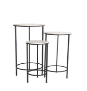 SET 3 TAVOLINI DECORATIVI A COLONNA 30X72H/25X62H/20X52H CM TONDI CON TOP BIANCO