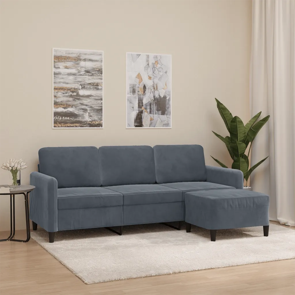 Divano a 3 Posti con Poggiapiedi-Sofa 3 Posti con Poggiapiedi Grigio Scuro 180 cm in Velluto 905326