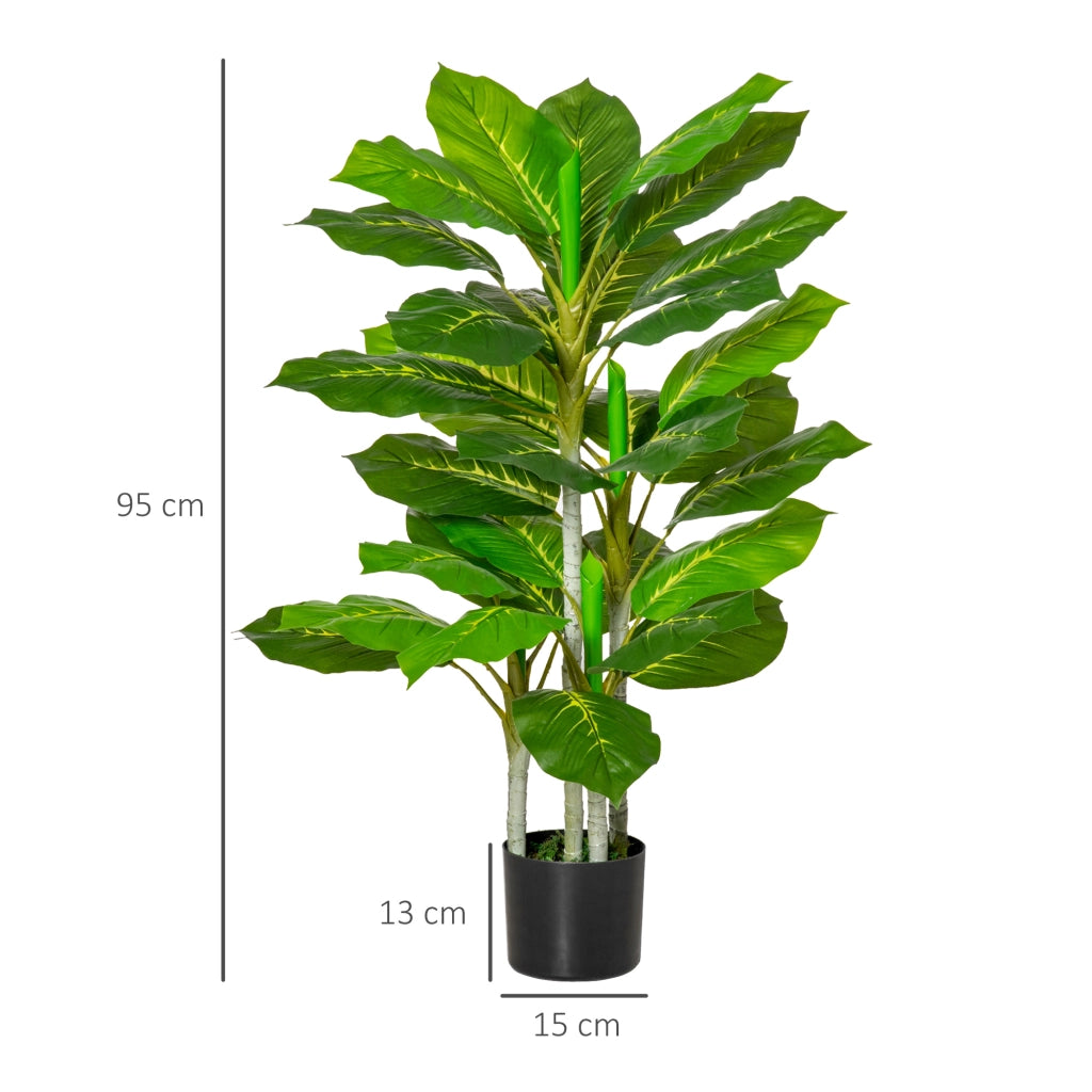 Pianta Verde Artificiale da 95 cm e 33 Foglie con Vaso Nero ?15x13 cm, in PEVA, PE e Cemento