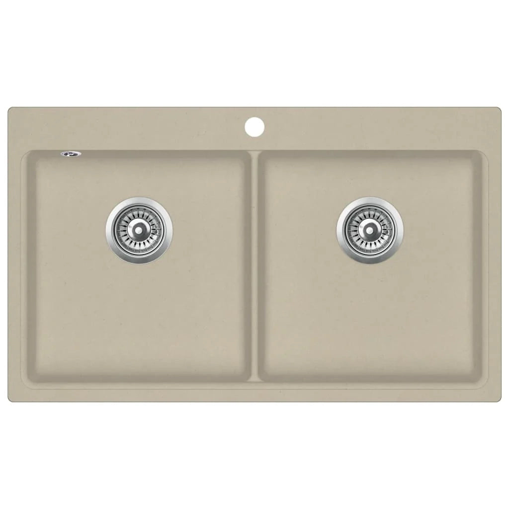 Lavello da cucina in granito beige a doppia vasca 02_0002336