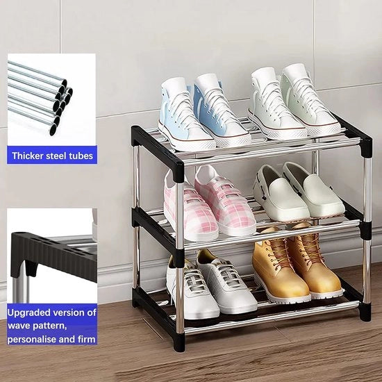 Scaffale per scarpe, ripiano a 3 livelli, con spazio per gambe, ripiano leggero per scarpe, organizzatore, scaffale per scarpe sottile e stabile per armadio, ingresso, hall.