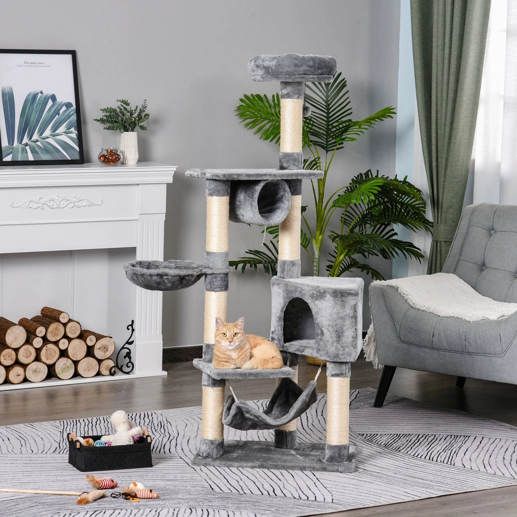 Tiragraffi per Gatti con Cuccia, Amaca, e Pali in Sisal, Grigio