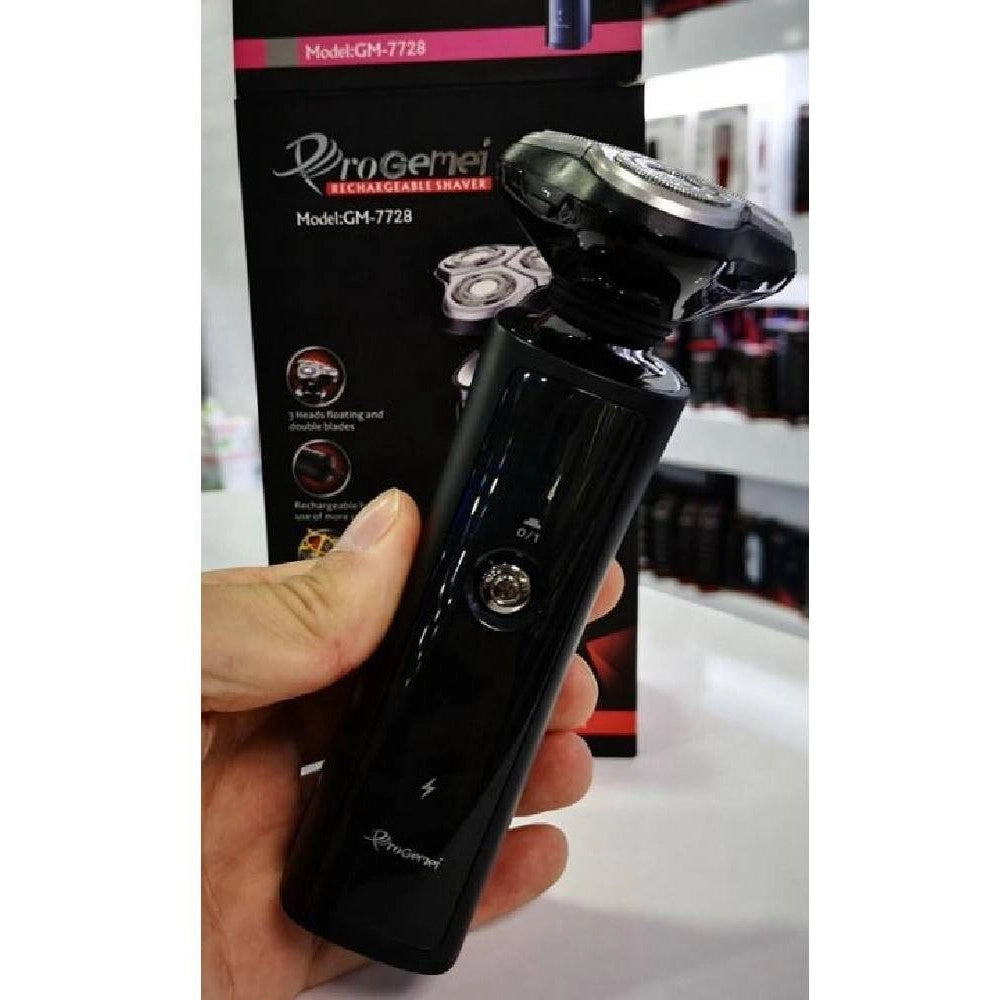 Trade Shop - Rasoio Elettrico Gm7728 A Batteria 3 Testine Professionale Barba Capelli Cordless -