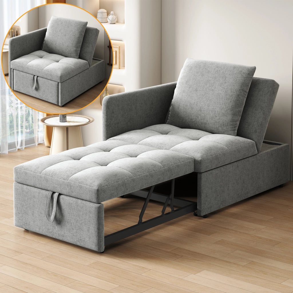 OKWISH Divano Letto 3 in 1, Schienale Regolabile in 5 Posizioni con Cuscino, Tessuto Imbottito Grigio 177 × 68 × 65 cm