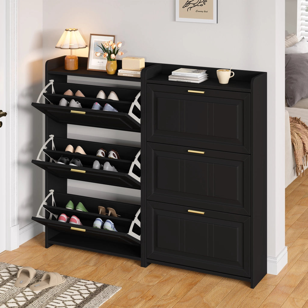 Scarpiera con 6 Ripiani ¨C Xylo ¨C Nero, MDF e Truciolato, 70x24x120 cm