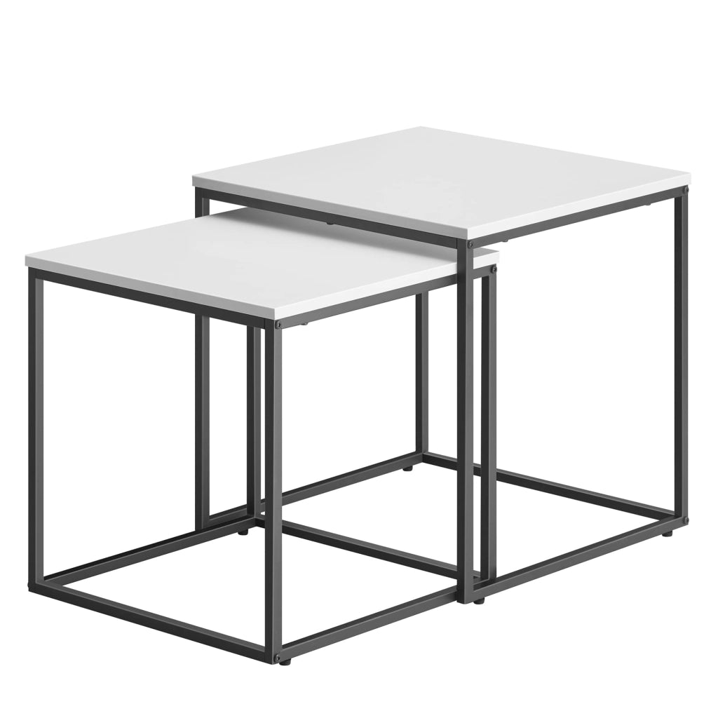 Set di 2 tavolini da caffè quadrati Valora | Piano bianco con struttura in acciaio nero