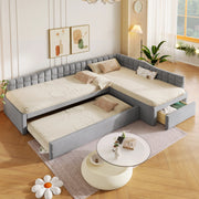 Letto angolare imbottito 90x200 con letto estraibile e cassetti