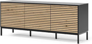 Lowboard Eliza, Quercia dorata/antracite, 150 x 60 cm con 3 cassetti, utilizzabile come supporto TV e per la conservazione