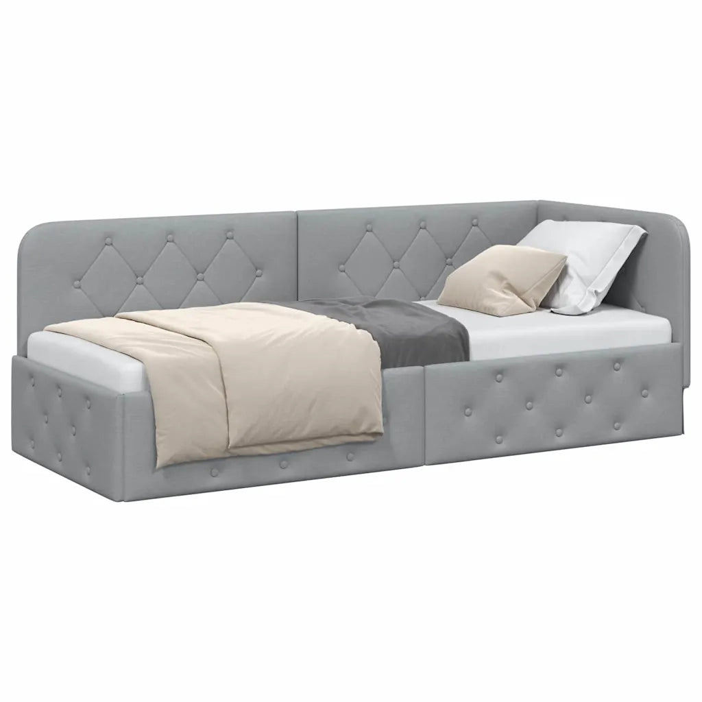 Cornice del letto ad angolo Grigio chiaro 80 x 200 cm Tessuto