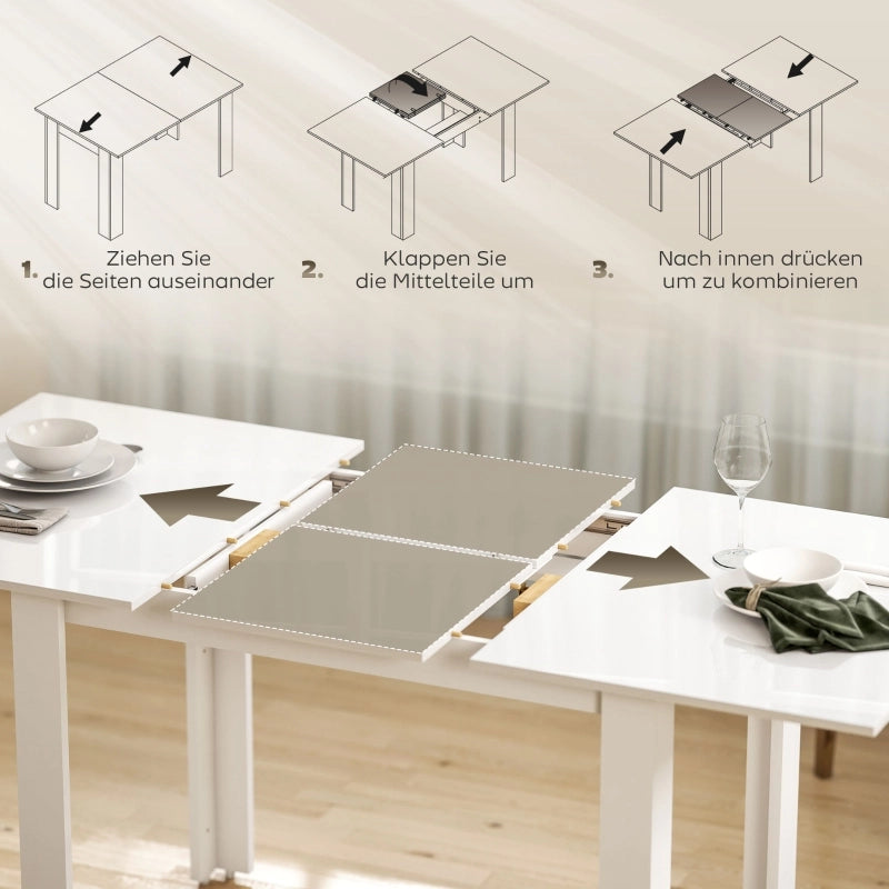 Tavolo da pranzo - estraibile 120-160x70 cm - per 4-6 persone - MDF - bianco lucido - regolabile