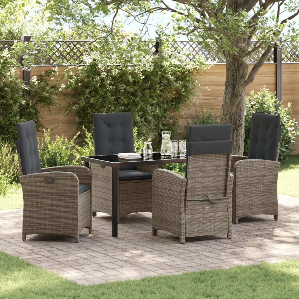 Set da Pranzo da Giardino 5 Pezzi con Cuscini Grigio Rattan Polietilene