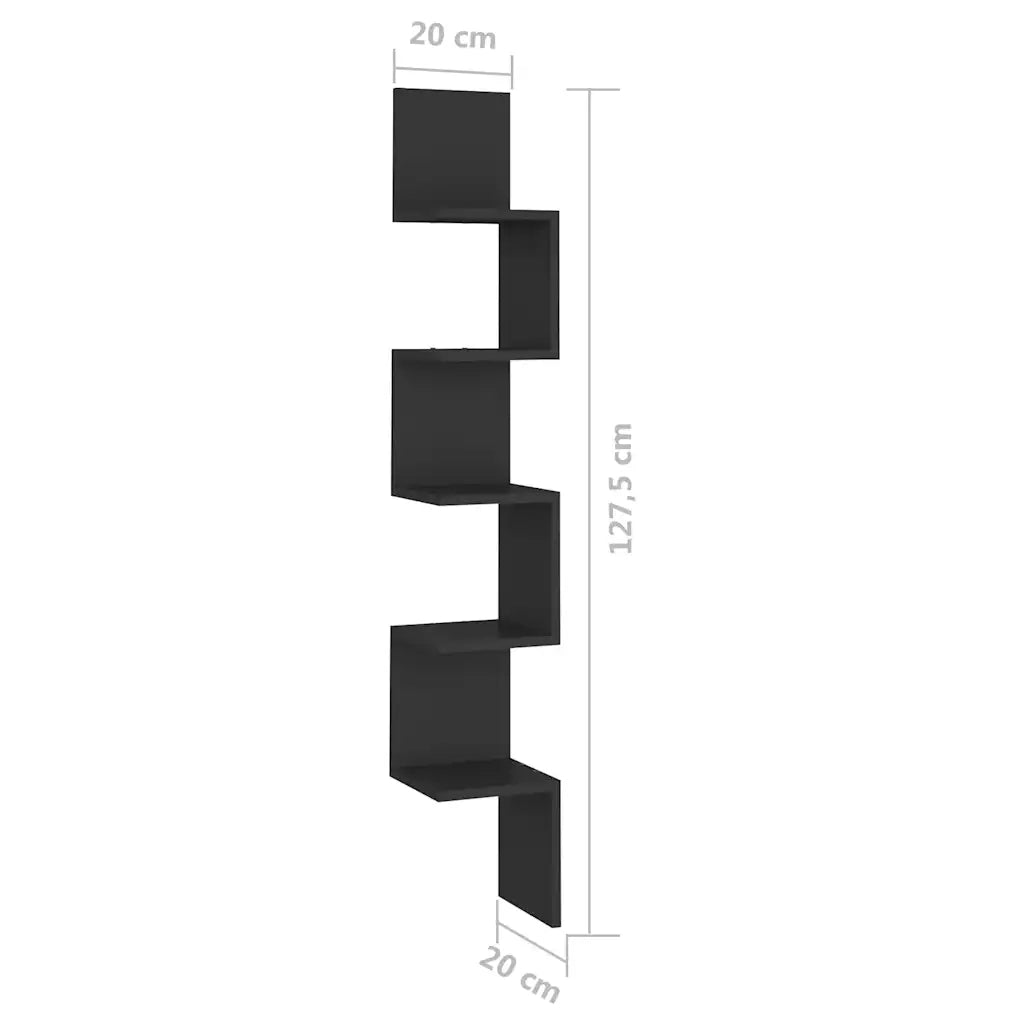 Scaffale Angolare Muro Nero 20x20x127,5cm Truciolato 807278