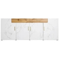 Credenza Moderna in Marmo e Rovere, 4 Ante e 2 Cassetti, per Soggiorno e Cucina, 208x39.5x80 cm, Bianco
