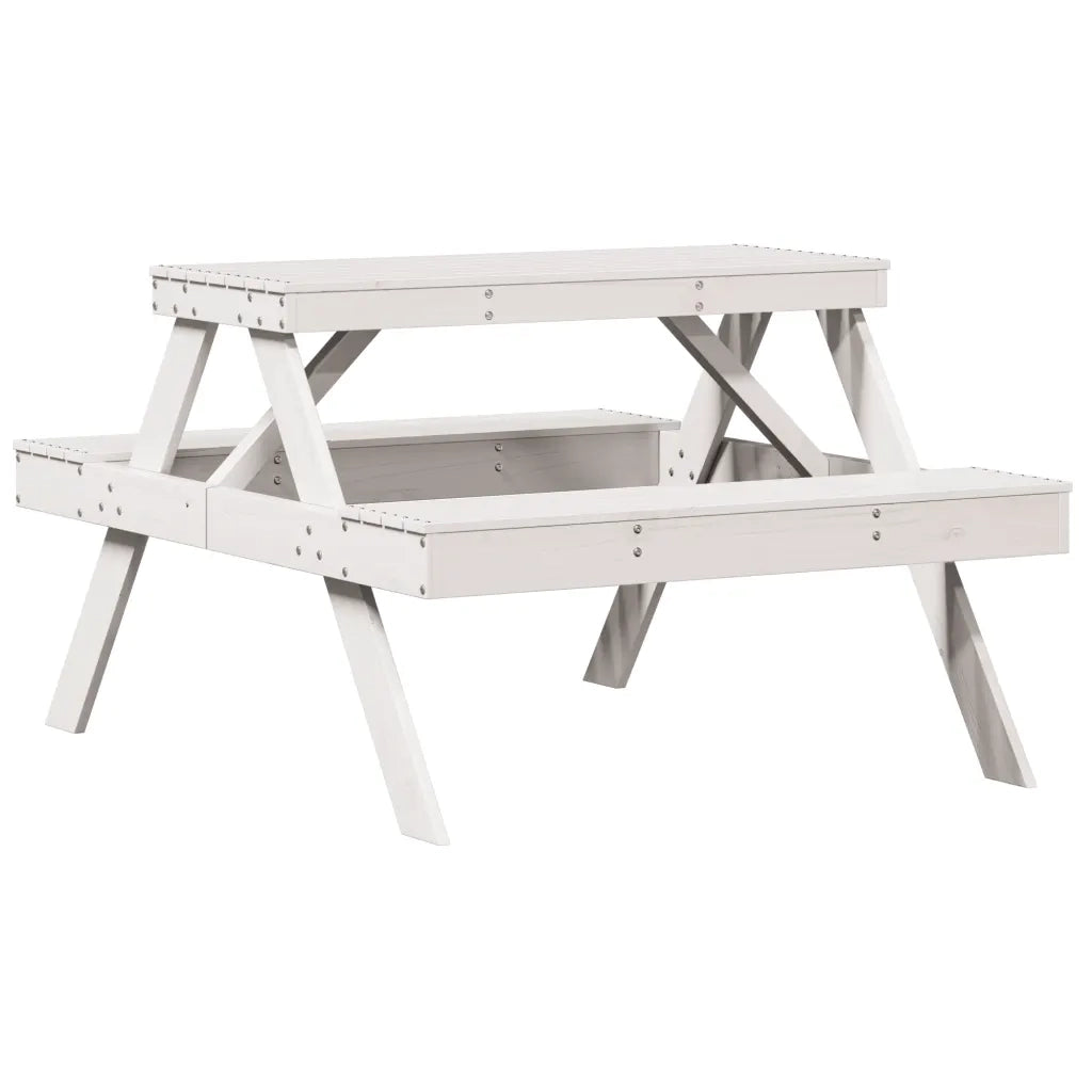 Tavolo da Picnic Bianco 105x134x75 cm in Legno Massello di Pino 832568