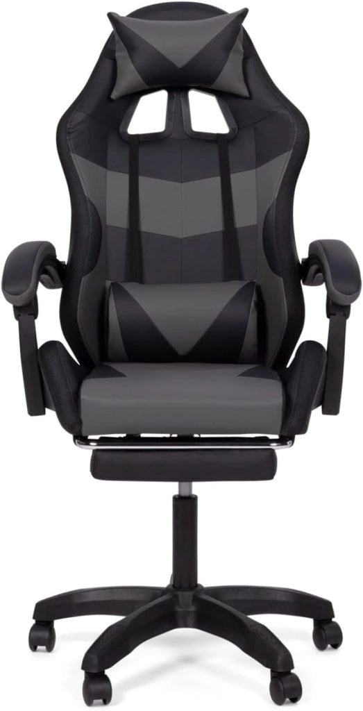 Sedia da gioco LUC LED con poggiapiedi, cuscino per la testa e supporto lombare in nero e grigio