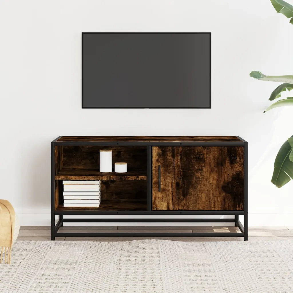 Mobile TV Rovere Fumo 80x34,5x40 cm Legno Multistrato e Metallo