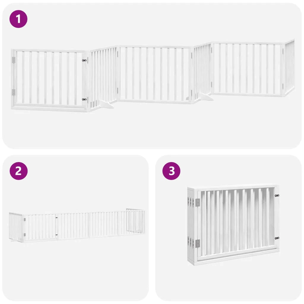 Cancelletto di sicurezza per animali domestici porta pieghevole 6 pannelli legno di pioppo bianco 02_0023236