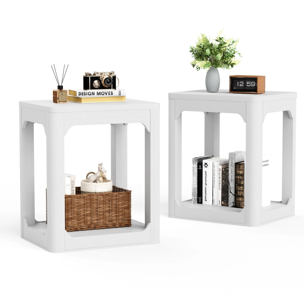 Set di 2 tavolini da appoggio a 2 ripiani in MDF bianco